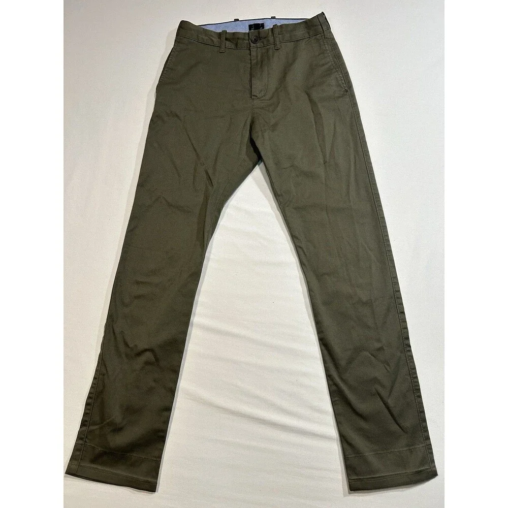 J.Crew Mens Original Chino Pants Size 28x30 Slim Fit Olive Green Stretch Cotton